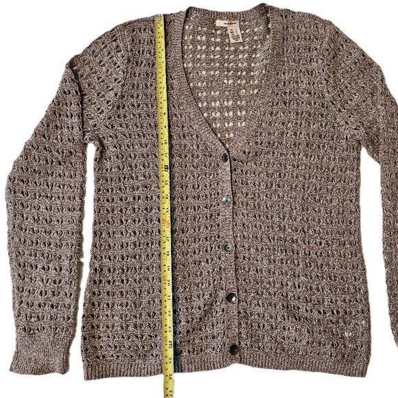 DKNY Button Front Knit Crocheted Cardigan Long Sleeve Taupe Sweater Size Large - Picture 4 of 7